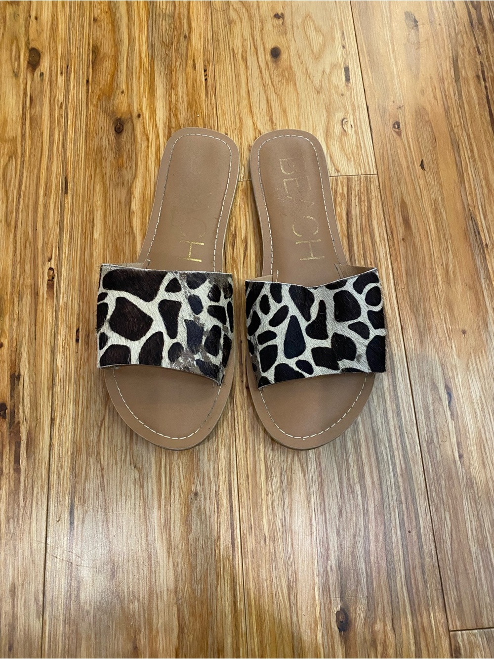 Animal Print Slide Sandals in Brown/Black